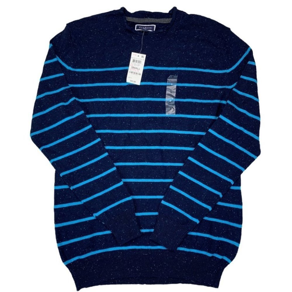 Club Room Mens Gregor Striped Crew Neck Classic Fit Pullover Sweater Blue S